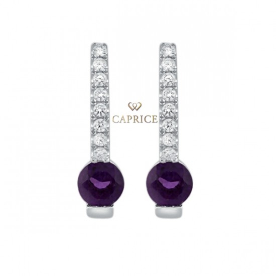 Woman diamond earring, amethyst, white gold