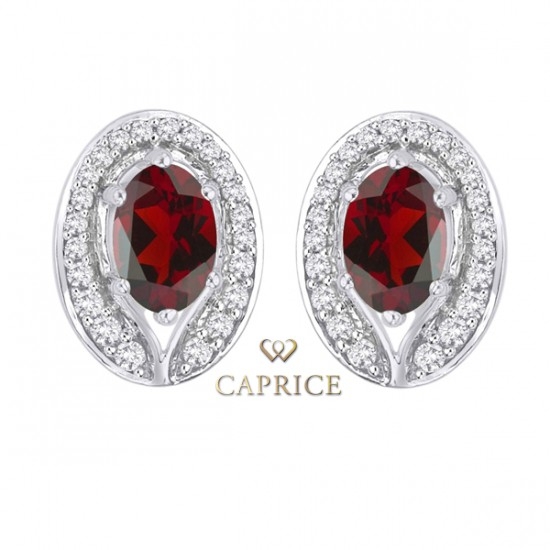 Woman diamond earring, white gold, garnet