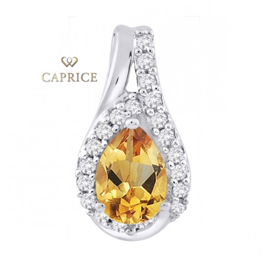 Woman diamond pendant, white gold, citrin