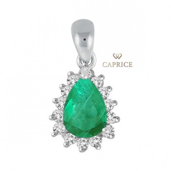 Woman diamond pendant, emerald, white gold