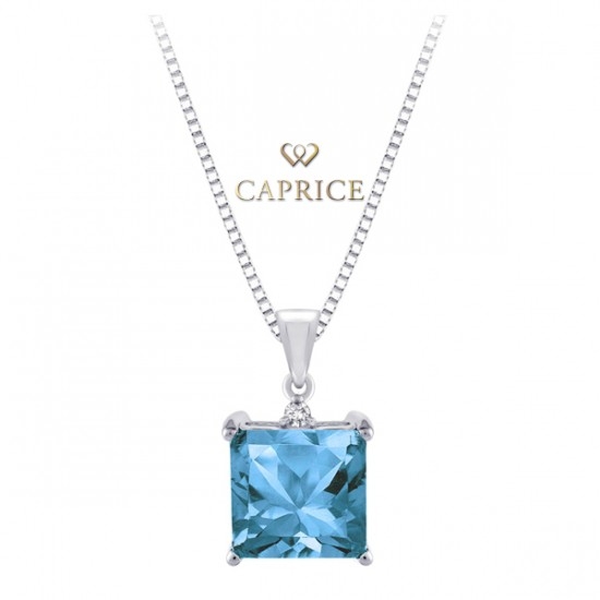 Woman diamond pendant , blue topaz, white gold