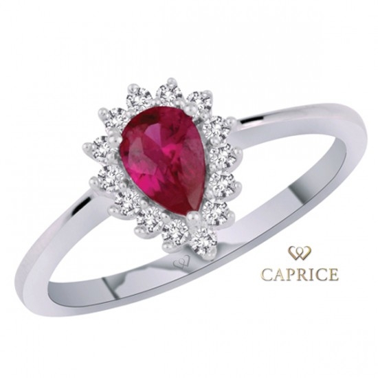 Woman diamond ring, white gold, ruby