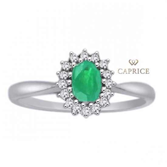 Woman diamond ring, white gold, emerald
