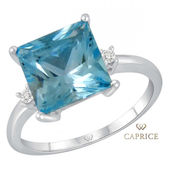 Woman diamond ring, blue topaz
